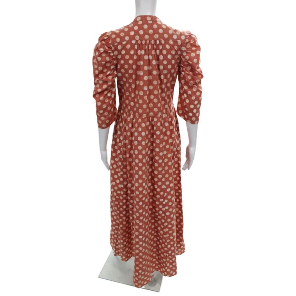 Matta Women Maxi Dress Orange Polka Dot Collared 3/4 Sleeve Cotton Size S